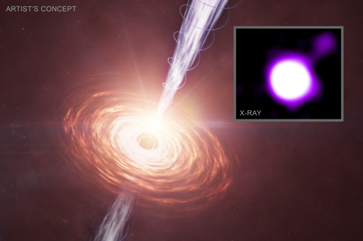 A black hole has blasted out a surprisingly powerful jet in the distant universe, according to a study from NASA’s Chandra X-ray Observatory.